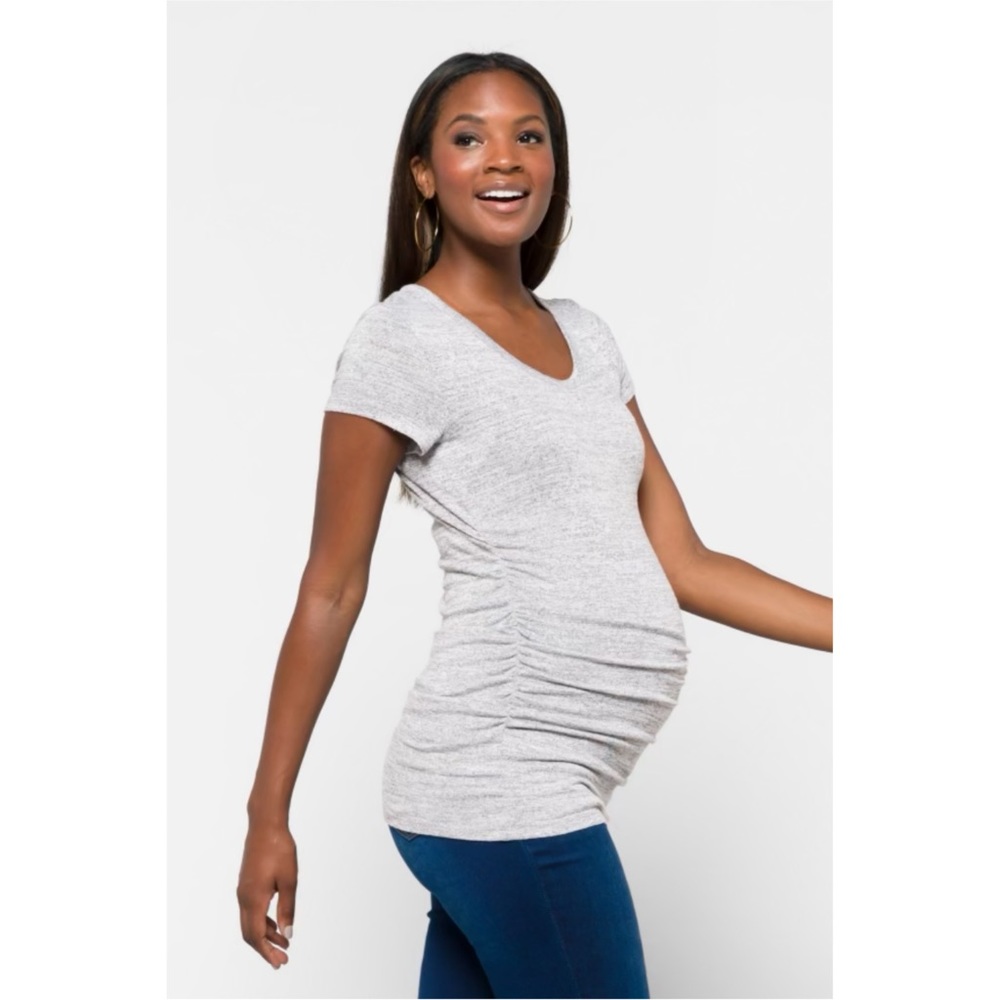 Market & Spruce Gray Alma Short Sleeve Maternity Knit Top Womens Size L